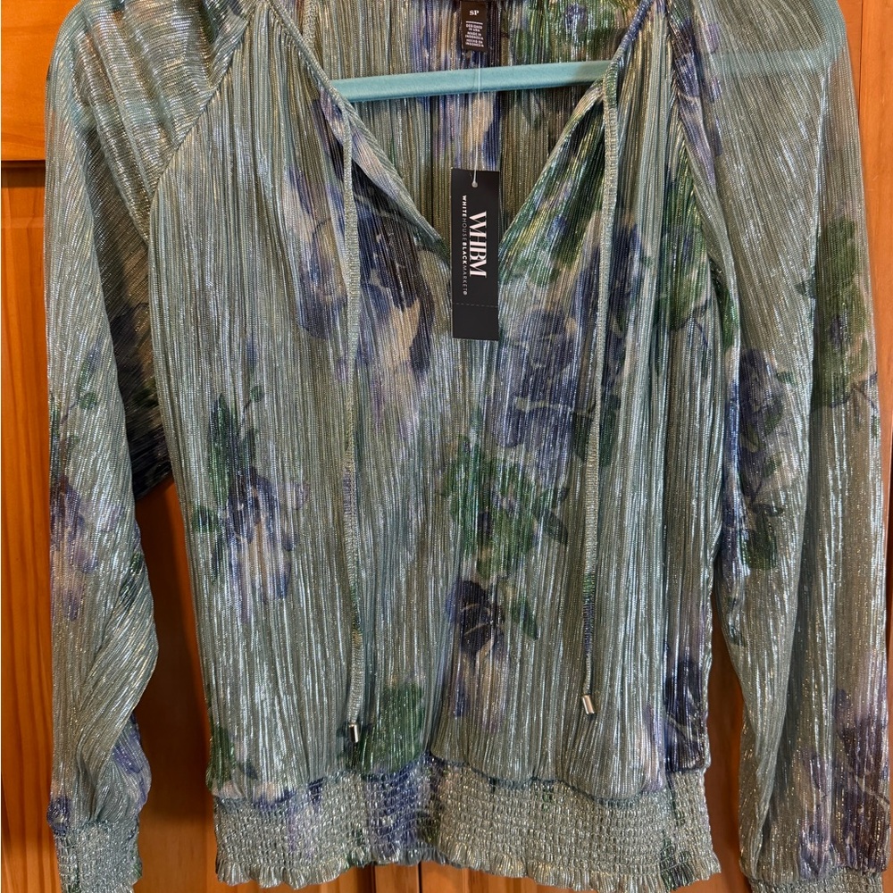 White House Black Market Shimmering Green and Blue Blouse